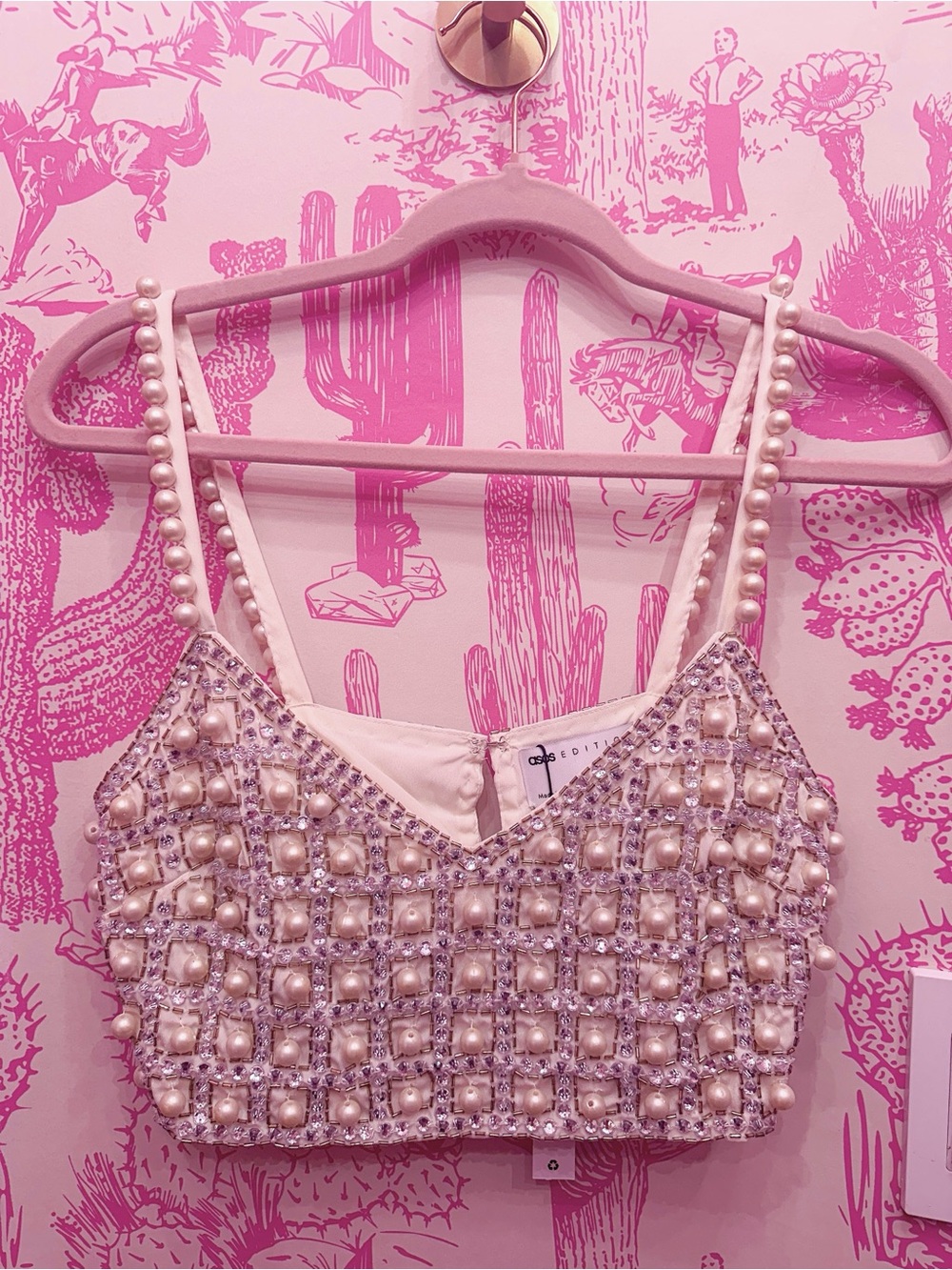 ASOS Pearl & Crystal Grid Cropped Cami - white